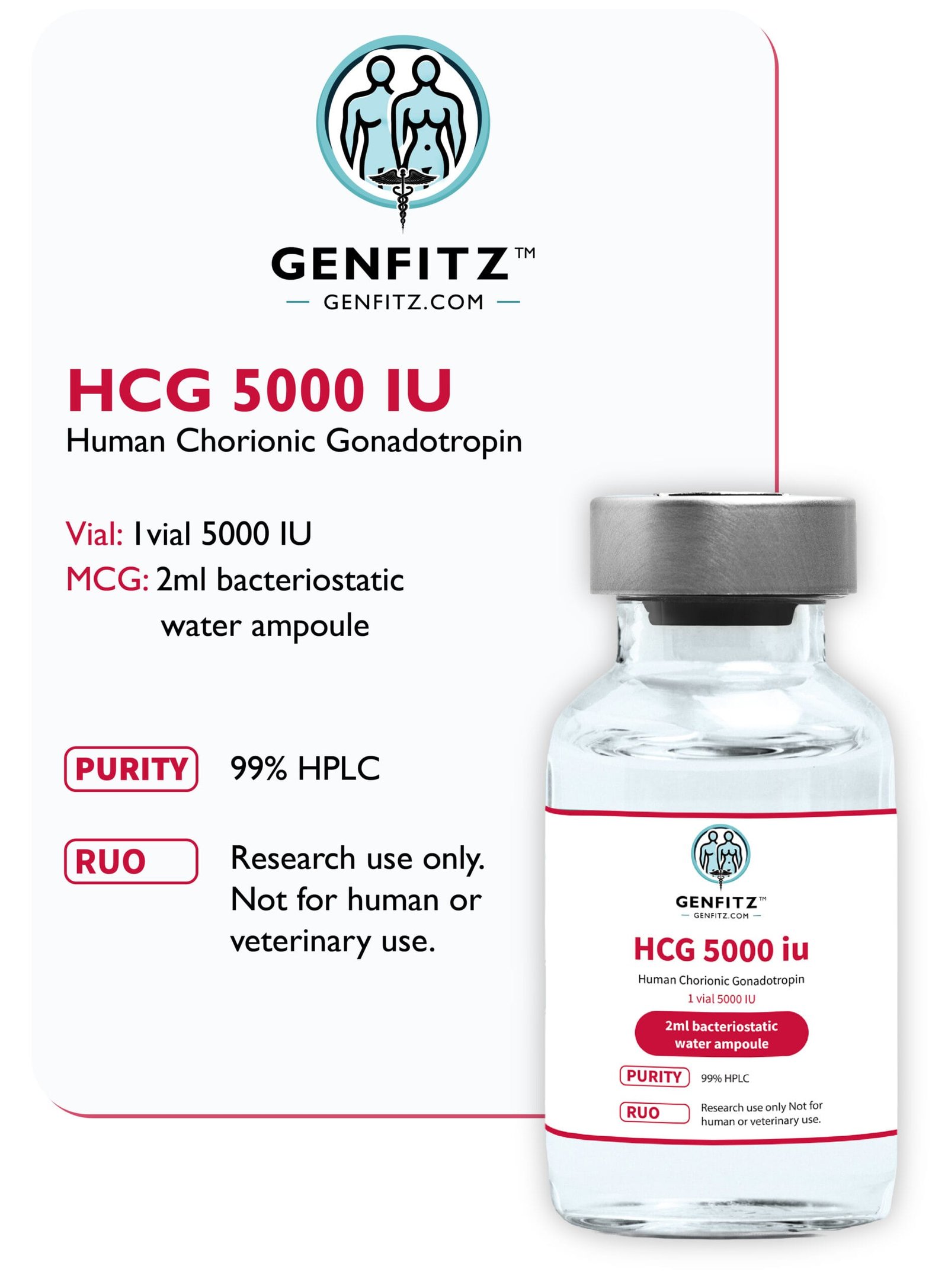 HCG 5000iu 1 vial 5000 IU, 2ml bacteriostatic water ampoule